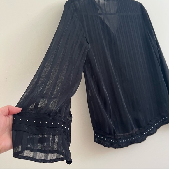 Zara Z1995 DENIM Black Striped Top Small See Through Embellishment Jewel Career - Picture 9 of 13